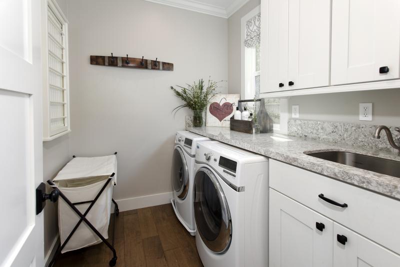 laundry room, wood floors, cambria counters